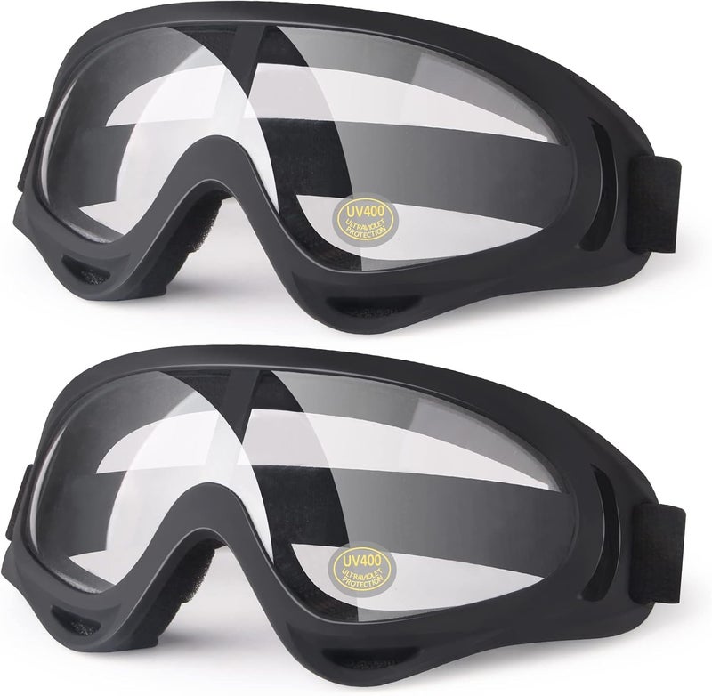 4-FQ Motorcycle Goggles Kids, 2 Pack Dirt Bike ATV Motocross & Ski Goggles, Off Road Riding Eyewear for Child, Anti Dust Airsoft Glasses for Men Women Youth Adult (Black+Black Frame/Clear Lens) - Image 1